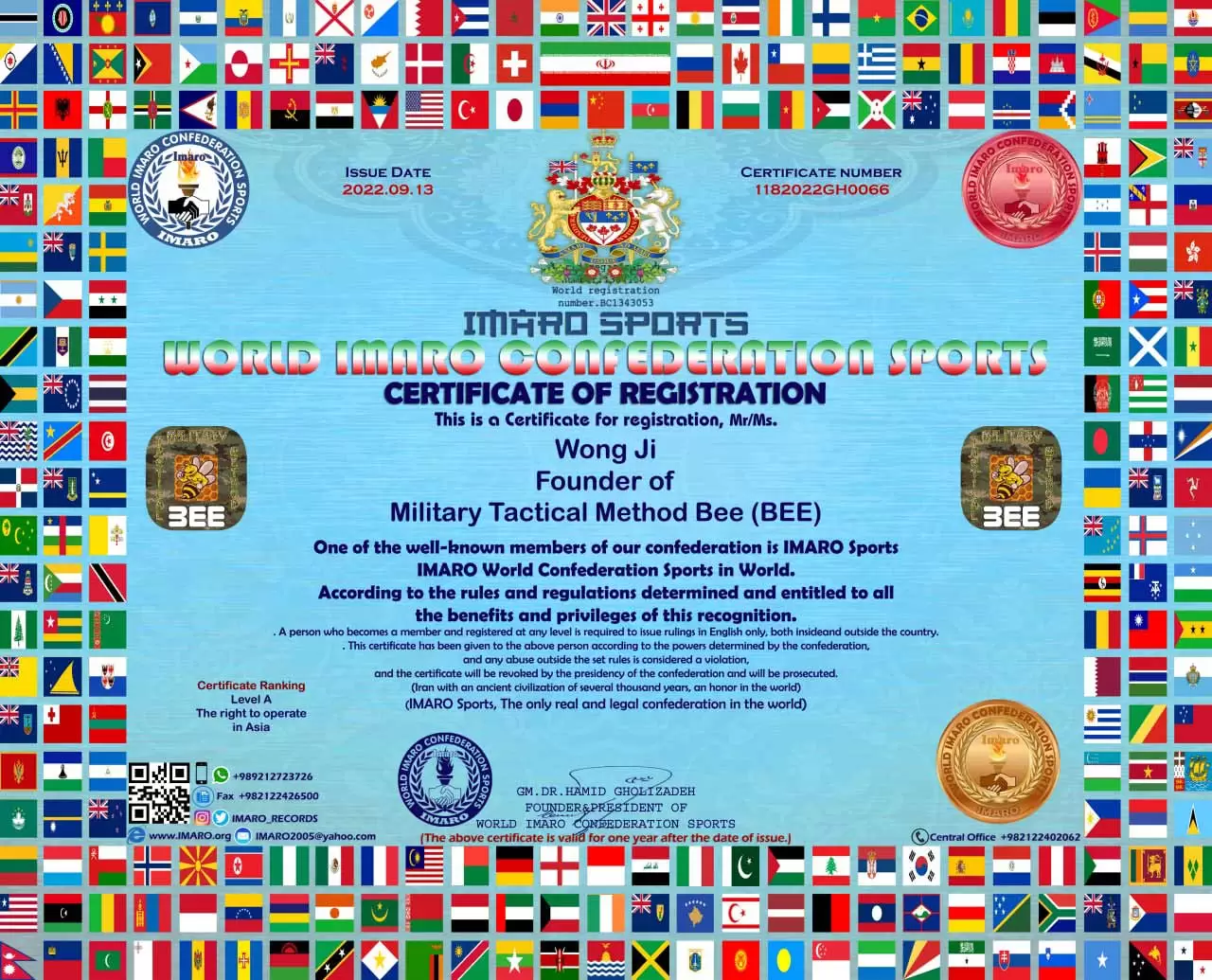 certificate of bee in imaro-confederation-sports