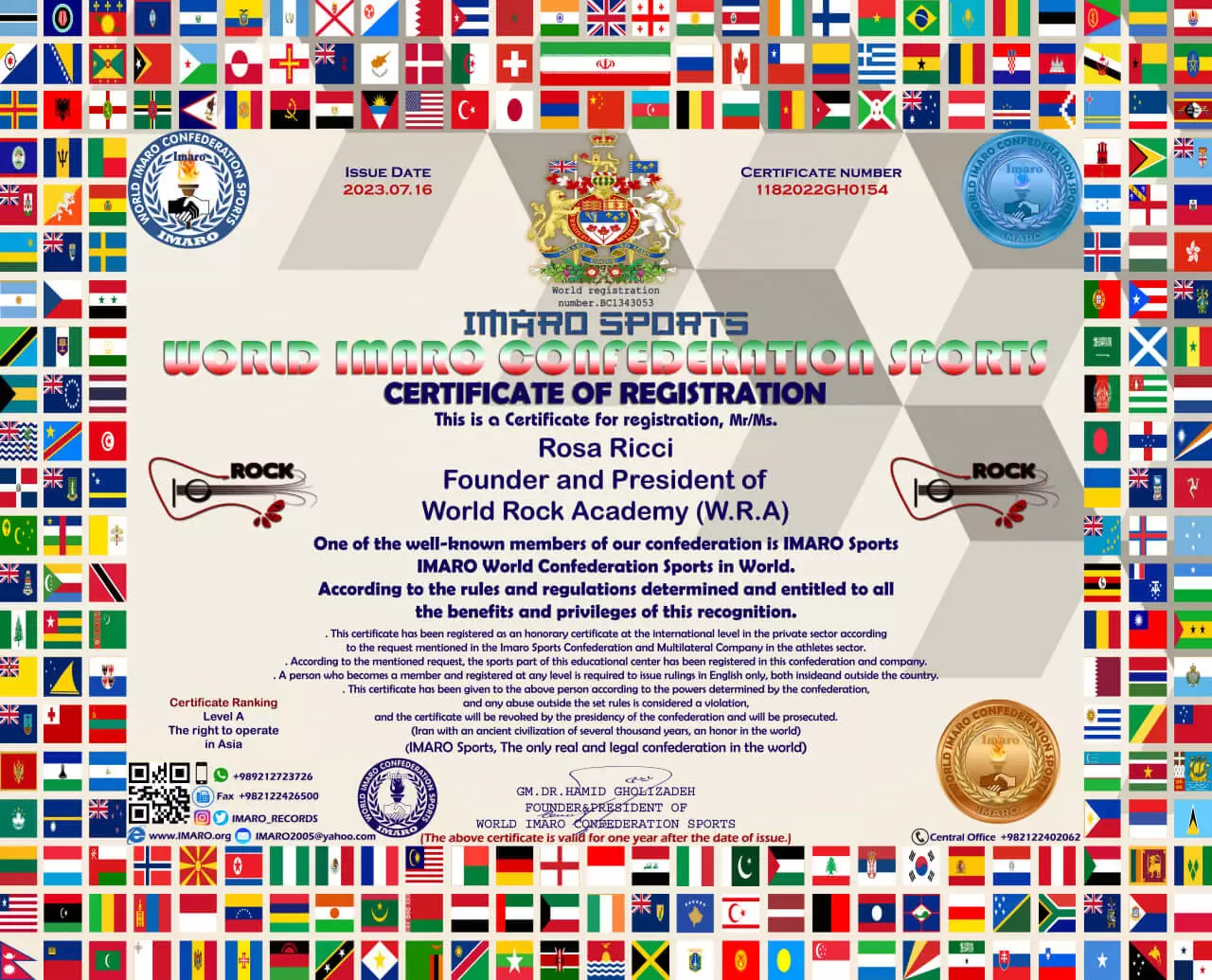 certs of World Rock Academy