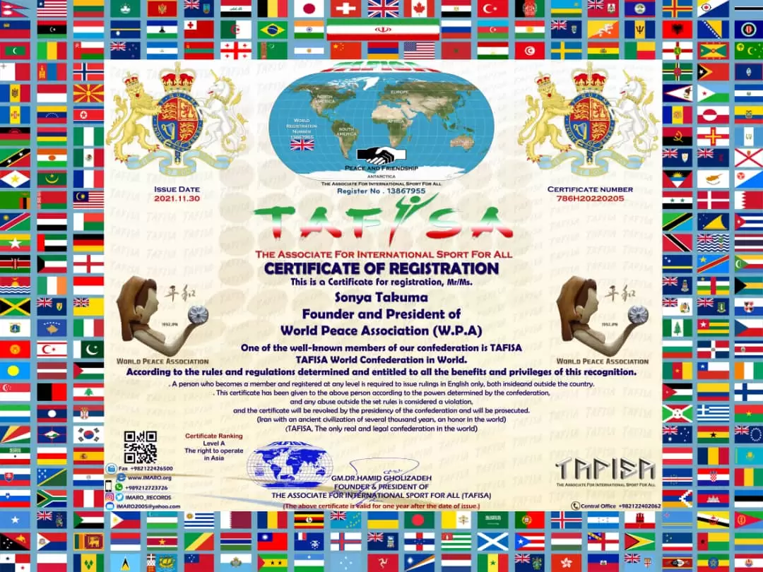 Certs of World Peace Association (W.P.A) 