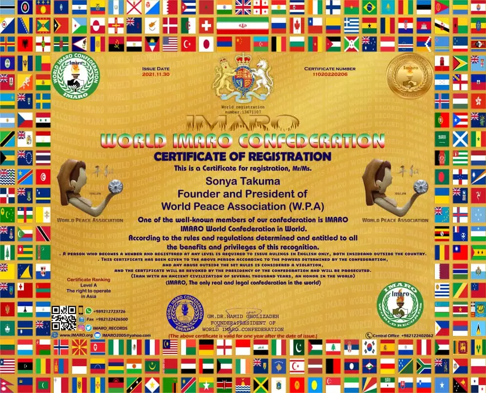 Certs of World Peace Association (W.P.A)