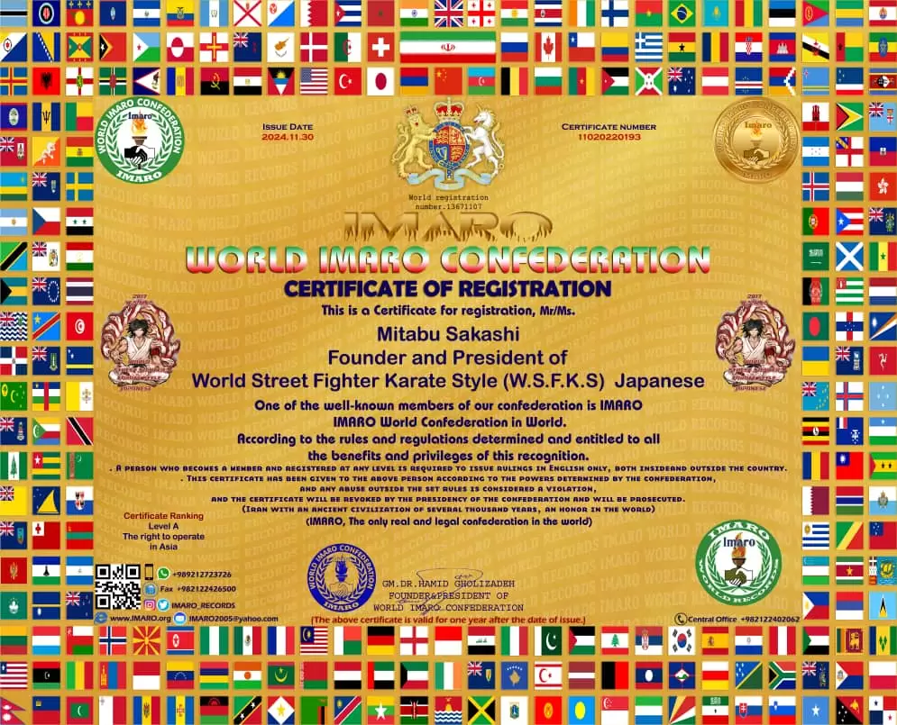 certs of World Street Fighter Karate Style